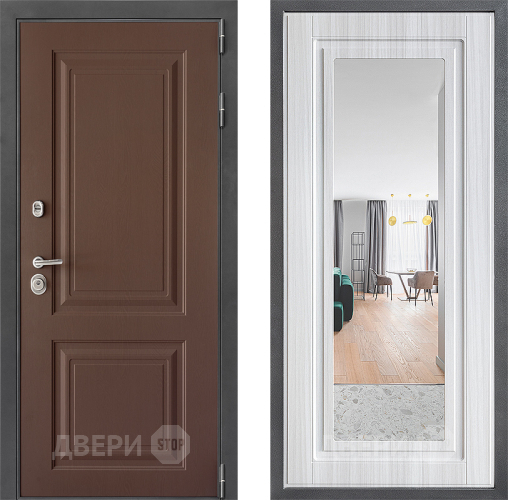 Входная металлическая Дверь Дверной континент ДК-3/729 ФЛЗ Зеркало Сандал белый в Троицк