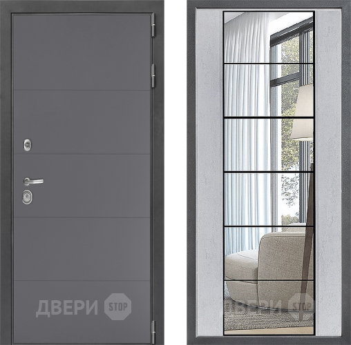 Входная металлическая Дверь Дверной континент ДК-3/649 ФЛЗ-2 Зеркало Бетон светлый в Троицк