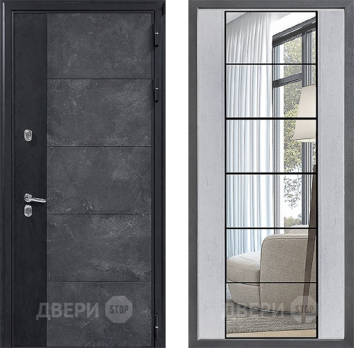 Входная металлическая Дверь Дверной континент ДК-15 Бетон ТЕРМО ФЛЗ-2 Зеркало Бетон светлый в Троицк