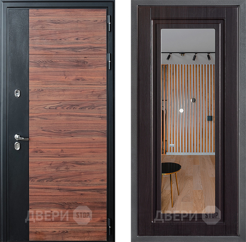 Входная металлическая Дверь Дверной континент ДК-15 Красное Дерево ТЕРМО ФЛЗ Зеркало Венге в Троицк