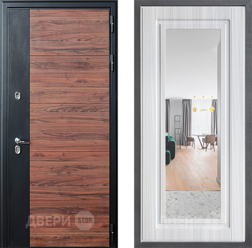 Входная металлическая Дверь Дверной континент ДК-15 Красное Дерево ТЕРМО ФЛЗ Зеркало Сандал белый в Троицк