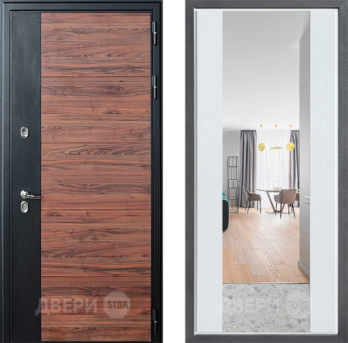 Входная металлическая Дверь Дверной континент ДК-15 Красное Дерево ТЕРМО ФЛЗ-1 Зеркало Белое дерево в Троицк