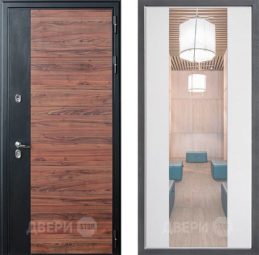 Входная металлическая Дверь Дверной континент ДК-15 Красное Дерево ТЕРМО ФЛЗ-1 Зеркало Белый софт в Троицк