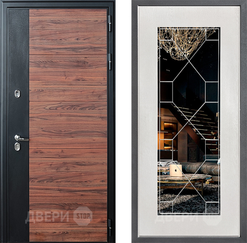 Входная металлическая Дверь Дверной континент ДК-15 Красное Дерево ТЕРМО ФЛ-Тиффани Зеркало Белое дерево в Троицк