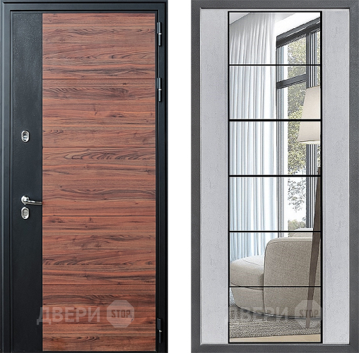 Входная металлическая Дверь Дверной континент ДК-15 Красное Дерево ТЕРМО ФЛЗ-2 Зеркало Бетон светлый в Троицк
