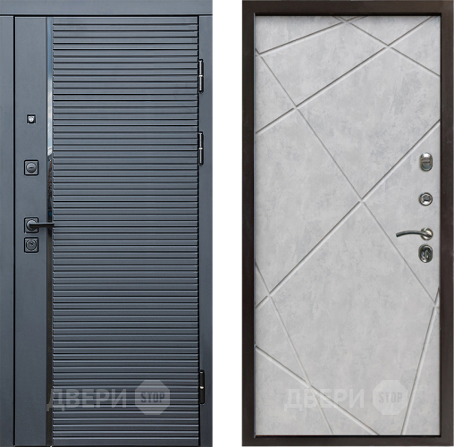 Входная металлическая Дверь Престиж Черная Линия Лучи Бетон светлый в Троицк