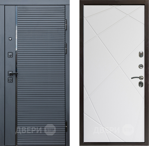 Входная металлическая Дверь Престиж Черная Линия Лучи Бетон белый в Троицк