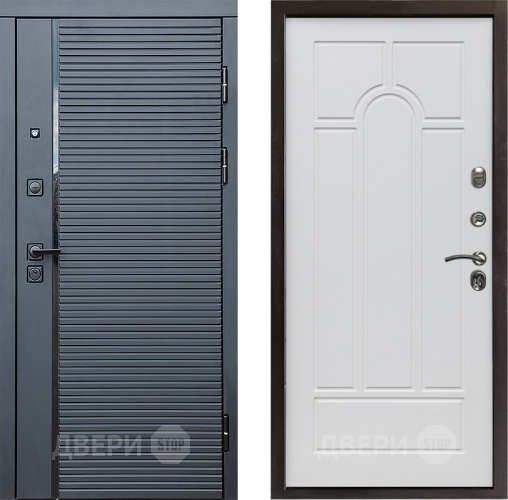 Входная металлическая Дверь Престиж Черная Линия Арка Белое дерево в Троицк