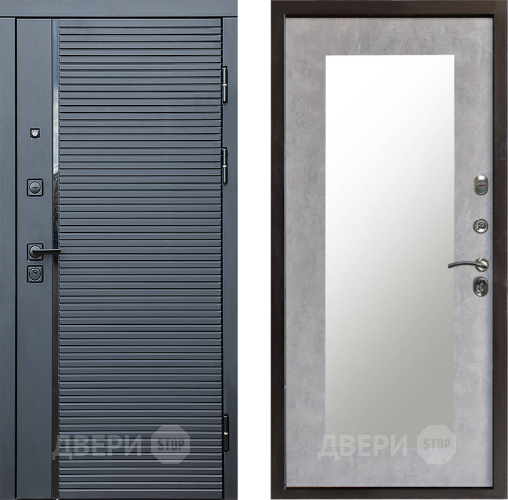 Входная металлическая Дверь Престиж Черная Линия Зеркло Пастораль Бетон светлый в Троицк