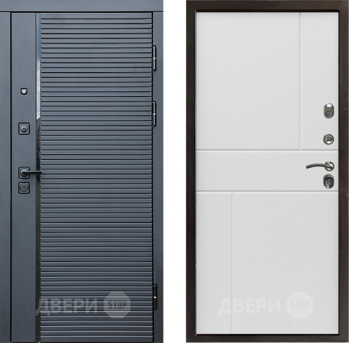 Входная металлическая Дверь Престиж Черная Линия Горизонт Бетон белый в Троицк