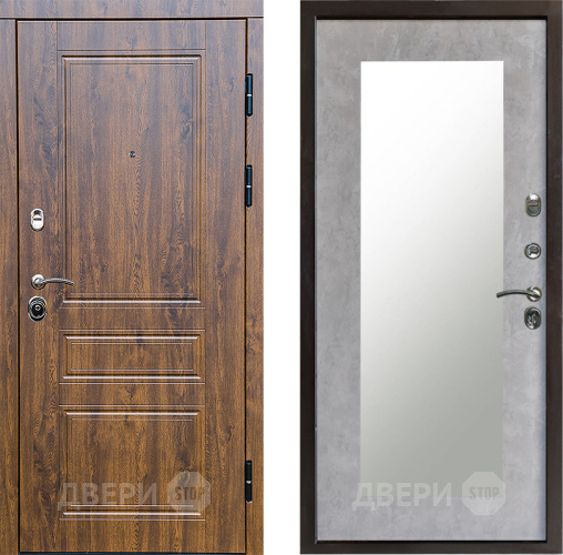 Входная металлическая Дверь Престиж Классика Дуб Зеркло Пастораль Бетон светлый в Троицк