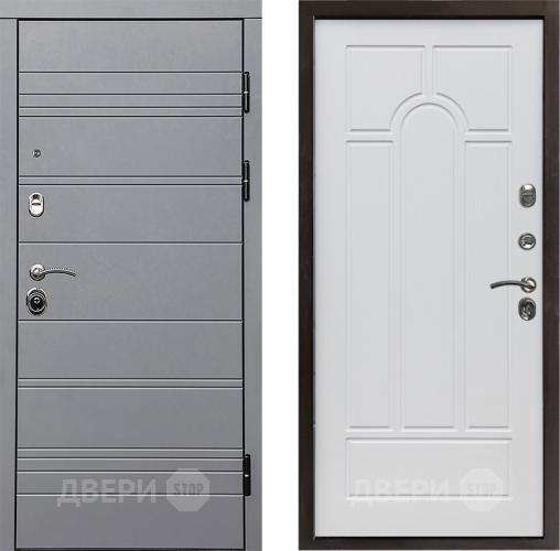 Входная металлическая Дверь Престиж Линия Грэй Арка Белое дерево в Троицк