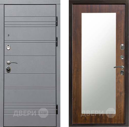 Входная металлическая Дверь Престиж Линия Грэй Зеркло Пастораль Дуб в Троицк