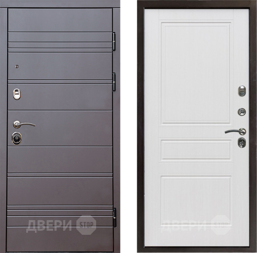 Входная металлическая Дверь Престиж Линия Браун Классика Белое дерево в Троицк