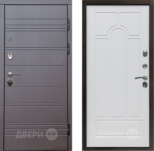 Входная металлическая Дверь Престиж Линия Браун Арка Белое дерево в Троицк