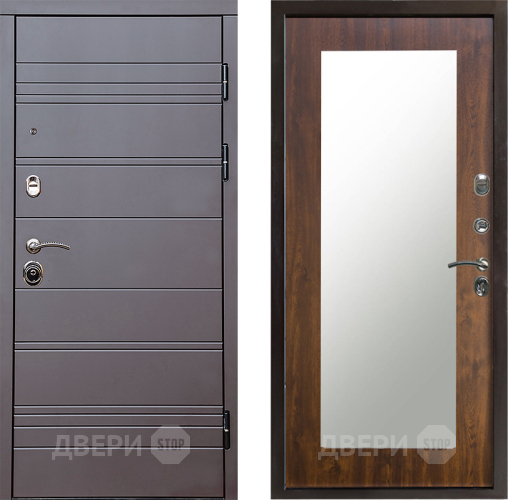 Входная металлическая Дверь Престиж Линия Браун Зеркло Пастораль Дуб в Троицк