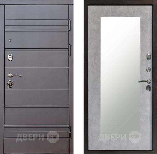 Входная металлическая Дверь Престиж Линия Браун Зеркло Пастораль Бетон светлый в Троицк