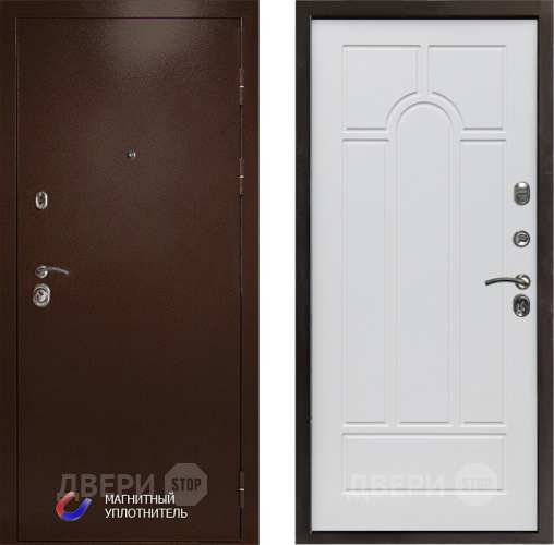 Входная металлическая Дверь Престиж Медь Арка Белое дерево в Троицк