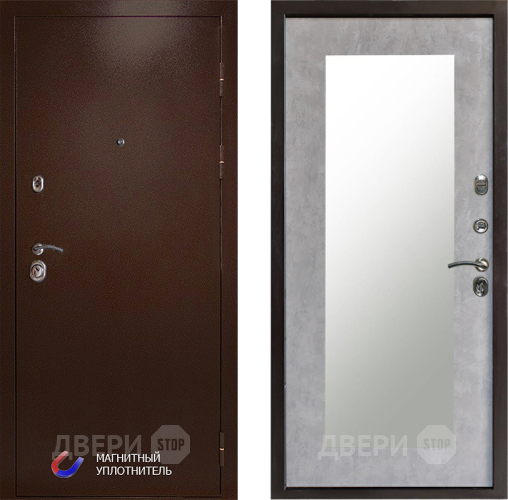 Входная металлическая Дверь Престиж Медь Зеркло Пастораль Бетон светлый в Троицк