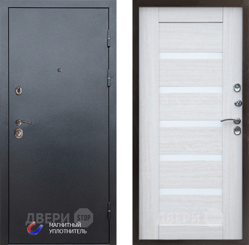 Входная металлическая Дверь Престиж Графит Царга Лиственница белая в Троицк