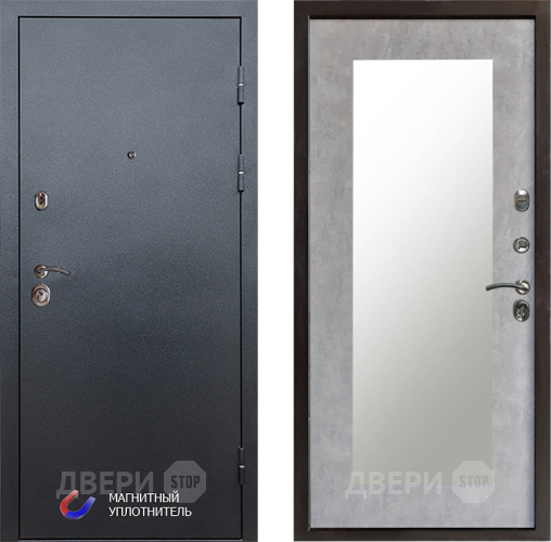 Входная металлическая Дверь Престиж Графит Зеркло Пастораль Бетон светлый в Троицк