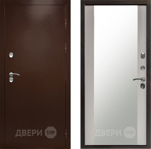 Входная металлическая Дверь Престиж TERMO с терморазрывом Снегирь Медь Зеркало Лиственница белая в Троицк