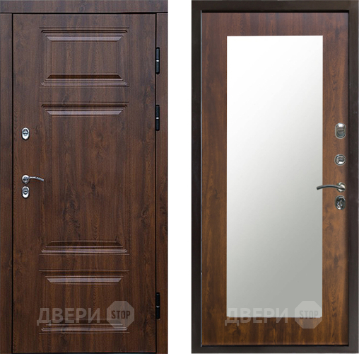 Входная металлическая Дверь Престиж TERMO с терморазрывом Премиум Орех Зеркало пастораль Дуб в Троицк
