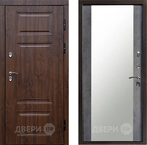 Входная металлическая Дверь Престиж TERMO с терморазрывом Премиум Орех Зеркало Бетон темный в Троицк
