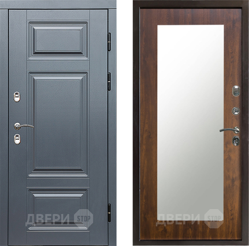 Входная металлическая Дверь Престиж TERMO с терморазрывом Премиум Грэй Зеркало пастораль Дуб в Троицк