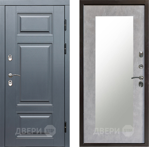 Входная металлическая Дверь Престиж TERMO с терморазрывом Премиум Грэй Зеркало пастораль Бетон светлый в Троицк
