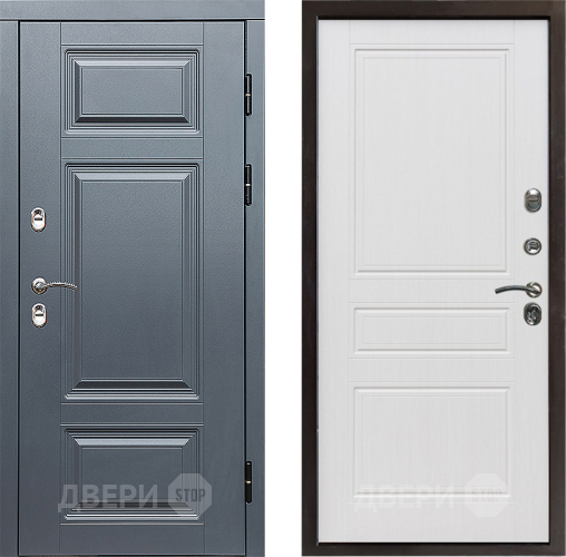 Входная металлическая Дверь Престиж TERMO с терморазрывом Премиум Грэй Классика Белое дерево в Троицк