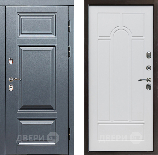 Входная металлическая Дверь Престиж TERMO с терморазрывом Премиум Грэй Арка Белое дерево в Троицк