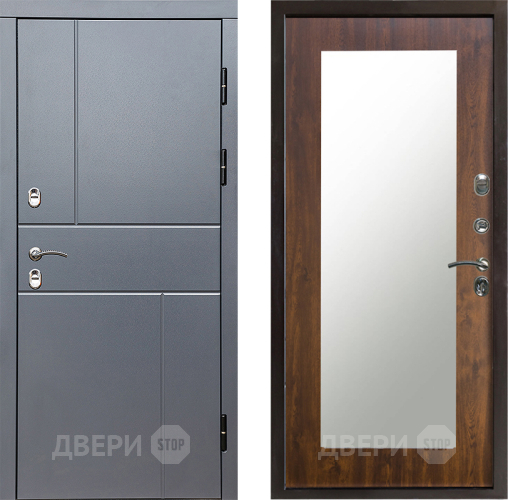Входная металлическая Дверь Престиж TERMO с терморазрывом Горизонт Грэй Зеркало пастораль Дуб в Троицк