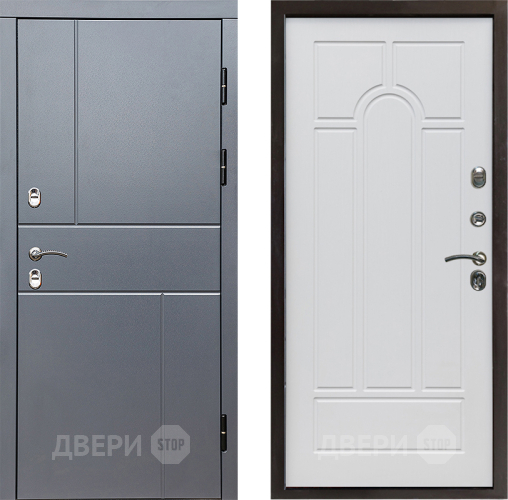 Входная металлическая Дверь Престиж TERMO с терморазрывом Горизонт Грэй Арка Белое дерево в Троицк