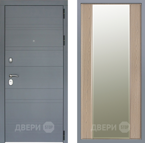 Дверь Заводские двери Лира Софт графит Зеркало Макси Беленый дуб в Троицк