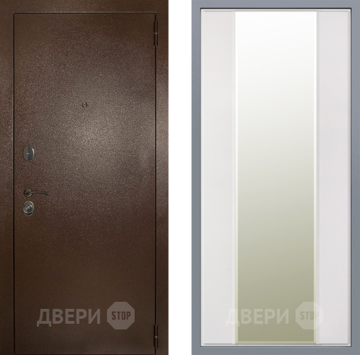 Дверь Заводские двери Эталон 3к антик медь Зеркало Макси Белый матовый в Троицк