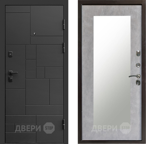 Входная металлическая Дверь Престиж Kvadro Зеркло Пастораль Бетон светлый в Троицк