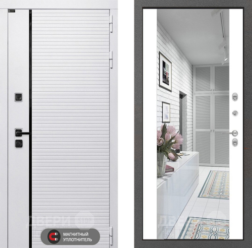 Входная металлическая Дверь Лабиринт (LABIRINT) Royal Зеркало Максимум Белый софт в Троицк