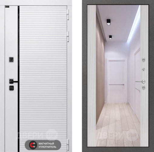 Входная металлическая Дверь Лабиринт (LABIRINT) Royal Зеркало Максимум Сандал белый в Троицк