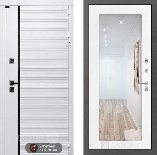 Входная металлическая Дверь Лабиринт (LABIRINT) Royal Зеркало 18 Белое дерево в Троицк