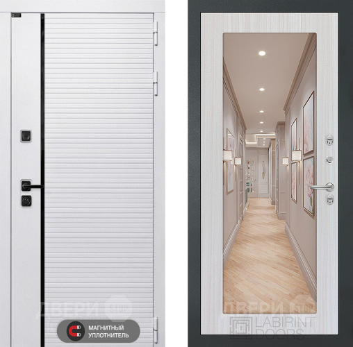 Входная металлическая Дверь Лабиринт (LABIRINT) Royal Зеркало 18 Сандал белый в Троицк