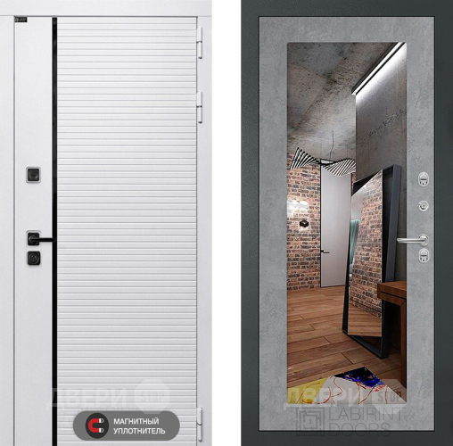 Входная металлическая Дверь Лабиринт (LABIRINT) Royal Зеркало 18 Бетон светлый в Троицк