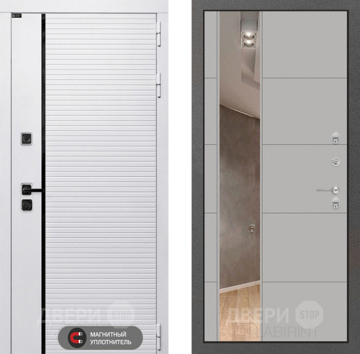 Входная металлическая Дверь Лабиринт (LABIRINT) Royal Зеркало 19 Грей софт в Троицк