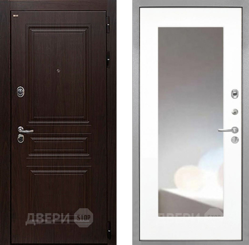 Входная металлическая Дверь Интекрон (INTECRON) Брайтон Тиковое Дерево ФЛЗ-120-М Зеркало Белый матовый в Троицк