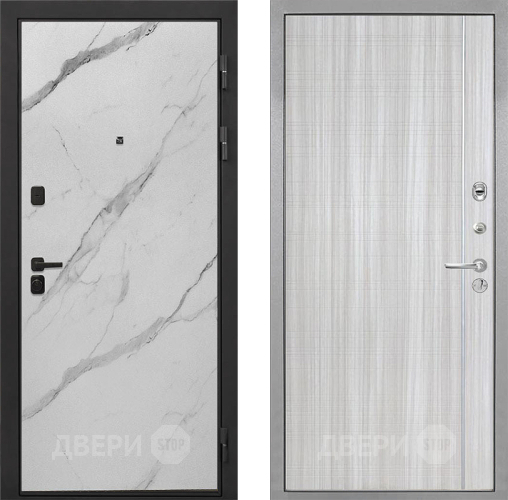 Входная металлическая Дверь Интекрон (INTECRON) Профит Black Мрамор Арктик В-07 с молдингом Сандал белый в Троицк
