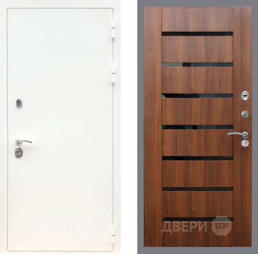 Входная металлическая Дверь Рекс (REX) 5 Белая Шагрень СБ-14 стекло черное Орех бренди в Троицк