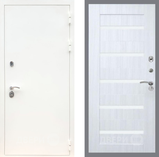 Входная металлическая Дверь Рекс (REX) 5 Белая Шагрень СБ-14 стекло белое Сандал белый в Троицк