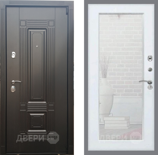 Входная металлическая Дверь Рекс (REX) 9 Зеркало Пастораль Белый ясень в Троицк