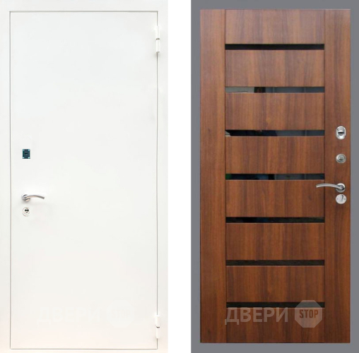 Входная металлическая Дверь Рекс (REX) 1А Белая шагрень СБ-14 стекло черное Орех бренди в Троицк