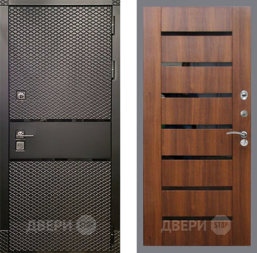 Входная металлическая Дверь Рекс (REX) 15 Черный Кварц СБ-14 стекло черное Орех бренди в Троицк